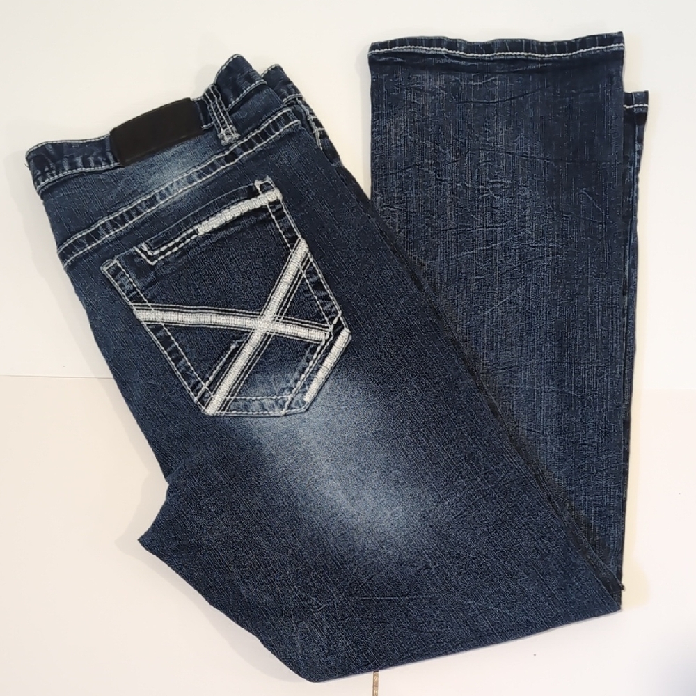 Y2K True Luck Dark Blue Wash Straight Leg Jeans Size 38 Men's